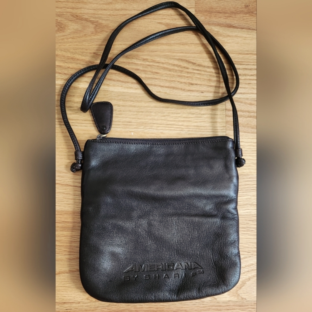 Americana By Sharif Crossbody Leather Purse Dark Chocolate Brown Matte Goldtone - Picture 3 of 7